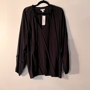 NWT Amazon The Drop X Fashion Jackson Black V-neck ruffle long sleeve blouse 2X